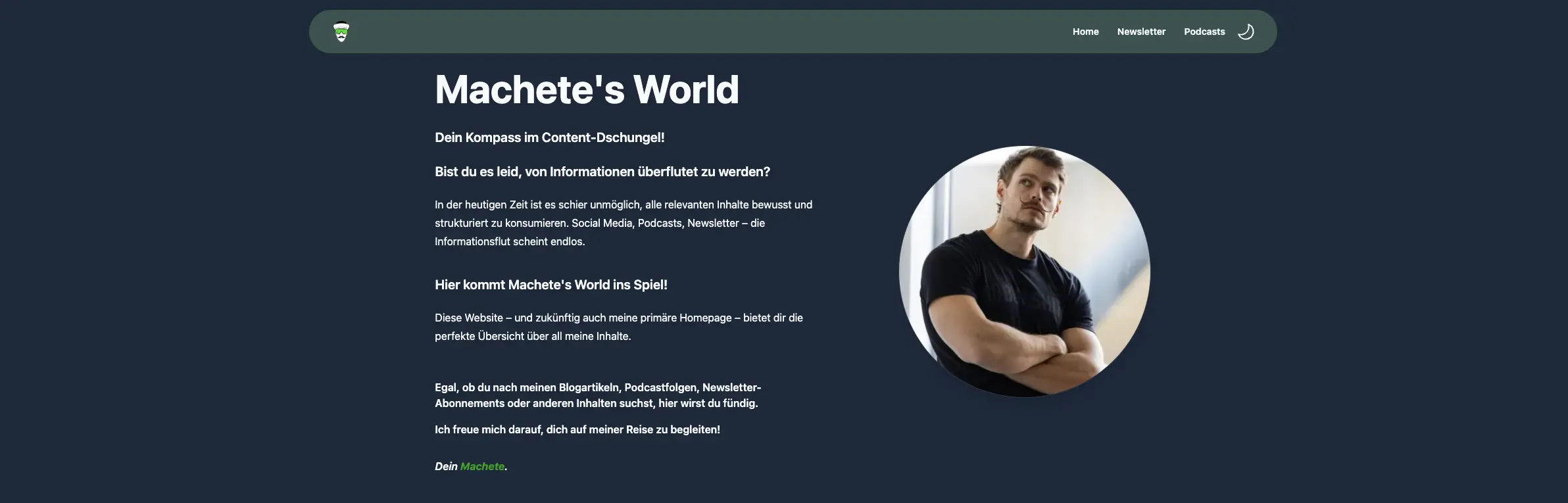 Screenshot von world.machete.cc, der die Hauptseite zeigt